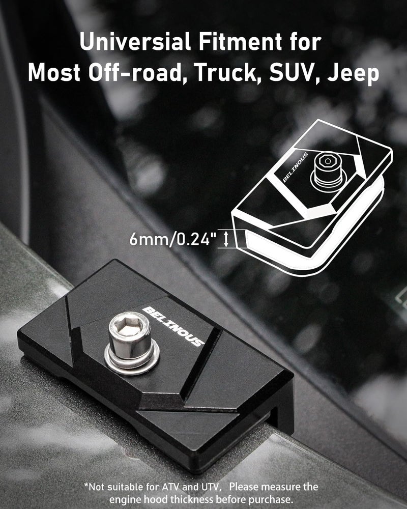 BELINOUS Hood Light Mounting Bracket, 2PCS Ditch Light Brackets for Led Light Bar Work Light Pillar Pod, Hood Hinge Light Bracket for Truck SUV Cars, Aluminum Alloy Clamp Mount No Drilling (Black) - Image 2